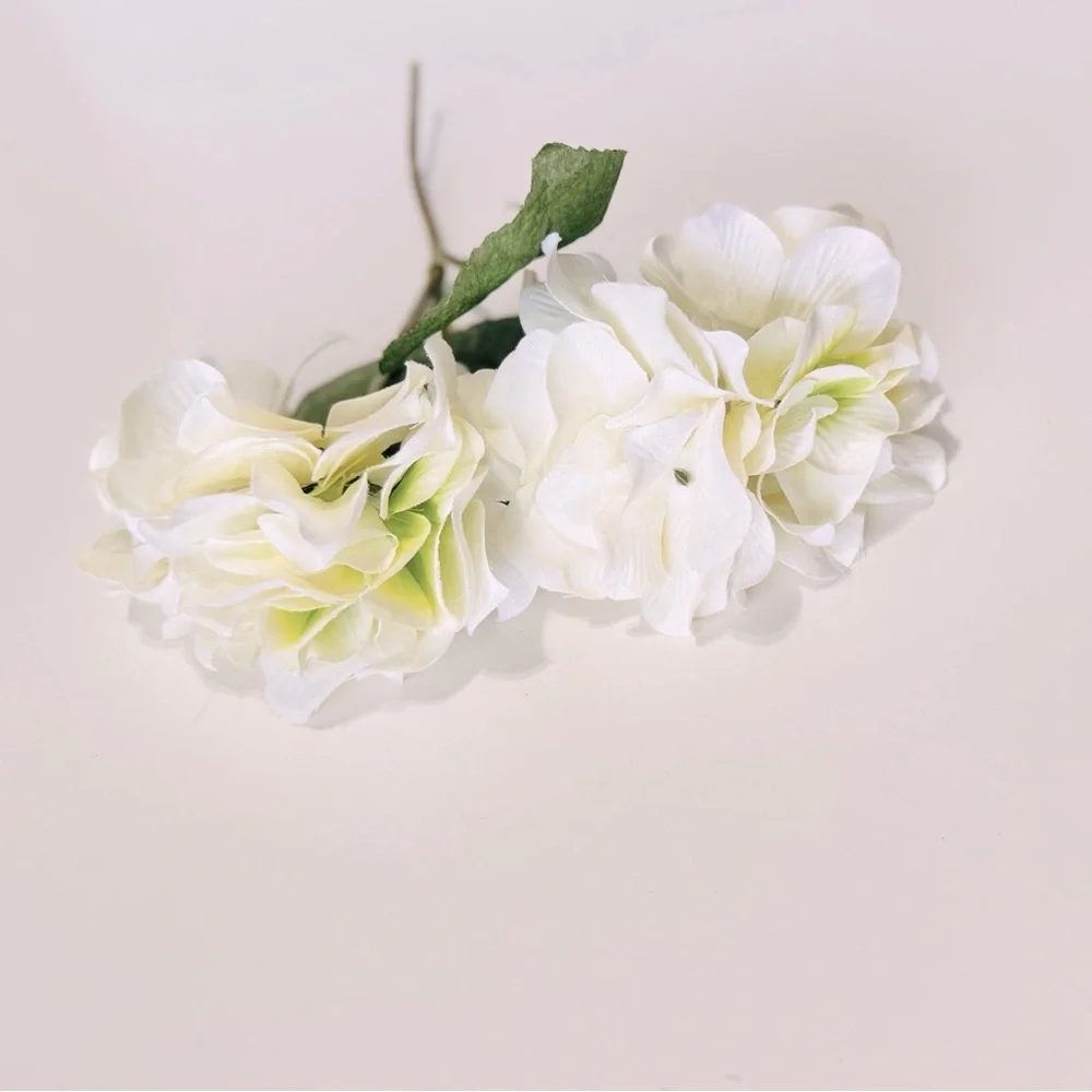 2 SHABBY CHIC White Hydrangeas w Stems Floral Arrangement Faux Flower LIFELIKE